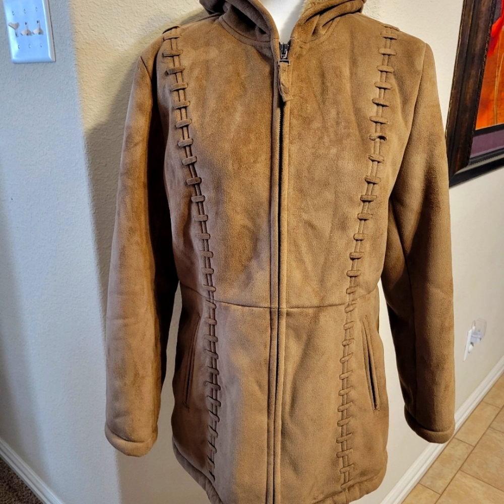 Liz Claiborne women's hooded camel lined suede coat